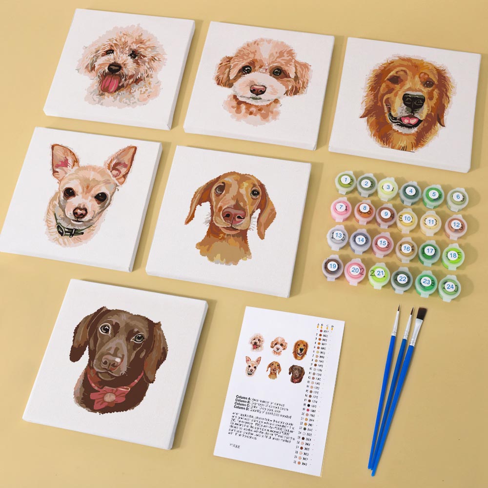 Paint by Numbers – 6 Mini Paintings | Dog Portraits Set