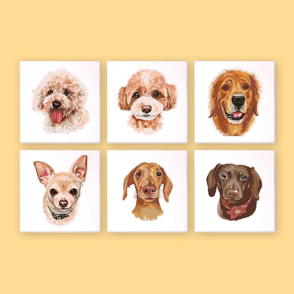 
Paint by Numbers – 6 Mini Paintings | Dog Portraits Set