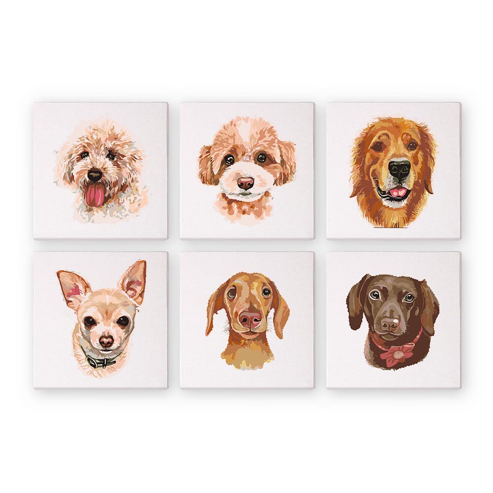 
Paint by Numbers – 6 Mini Paintings | Dog Portraits Set