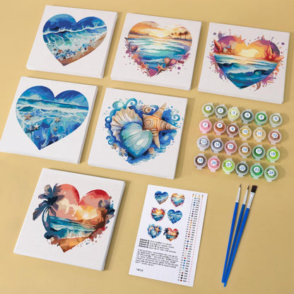 Paint by Numbers – 6 Mini Paintings | Ocean Heart Set