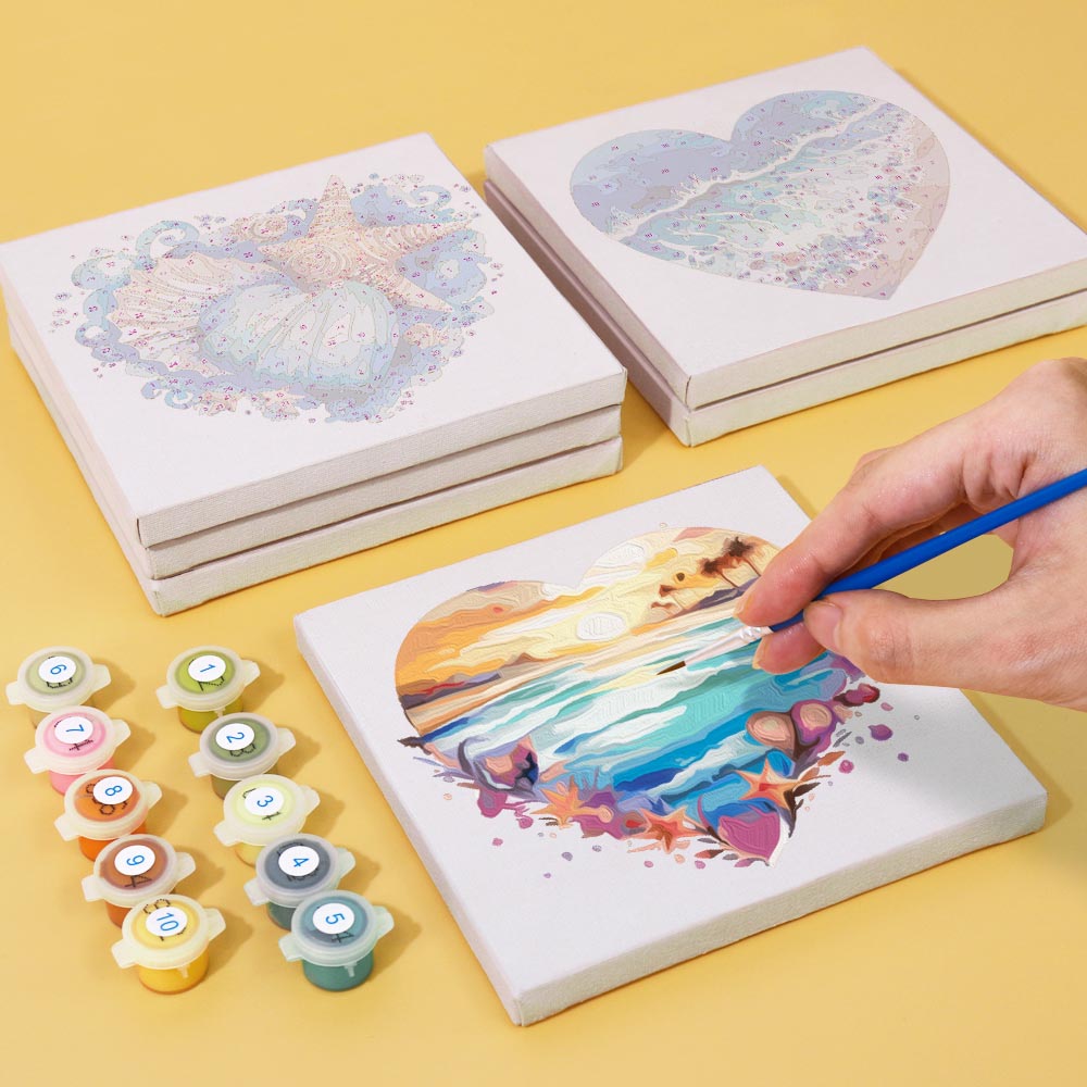 Paint by Numbers – 6 Mini Paintings | Ocean Heart Set
