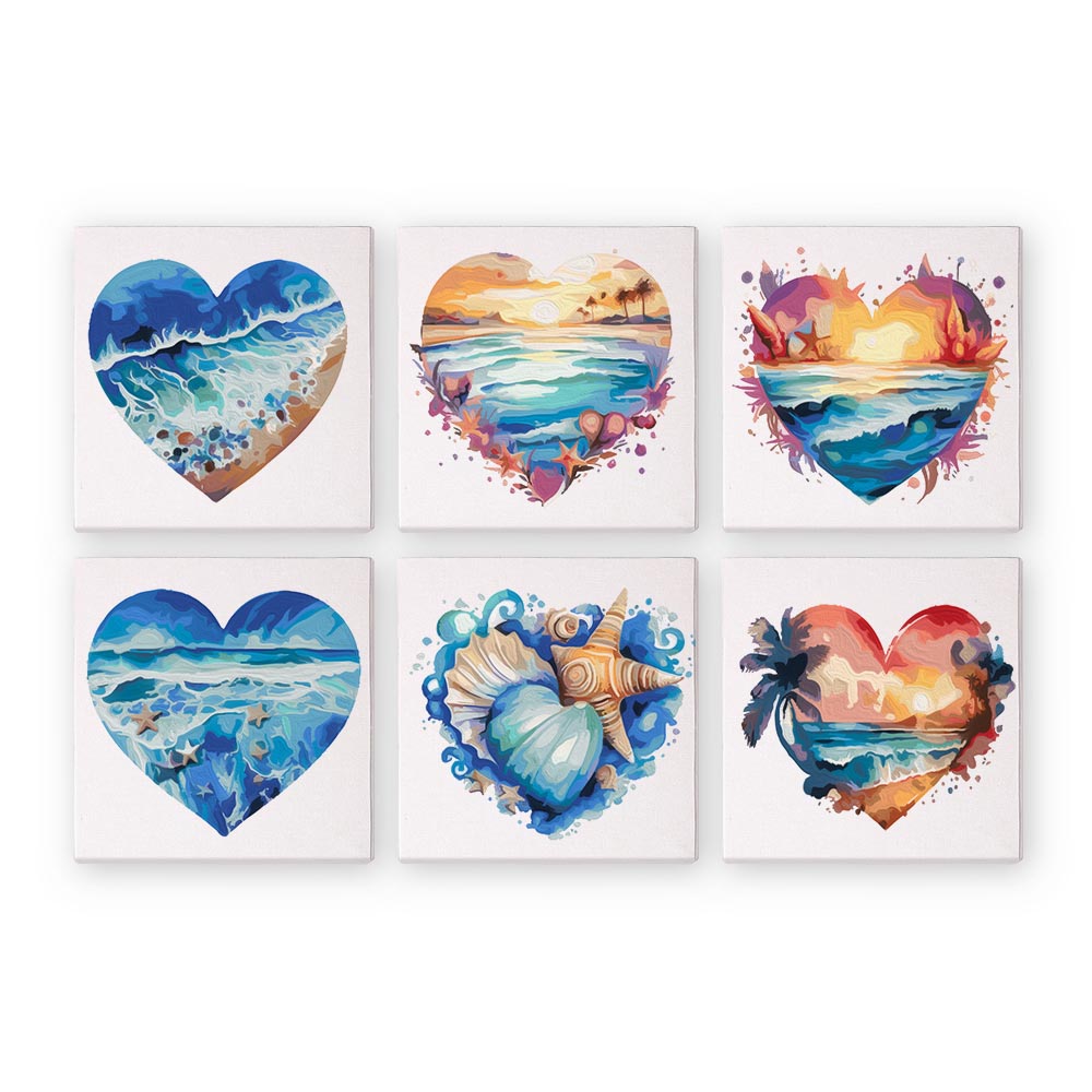 Paint by Numbers – 6 Mini Paintings | Ocean Heart Set