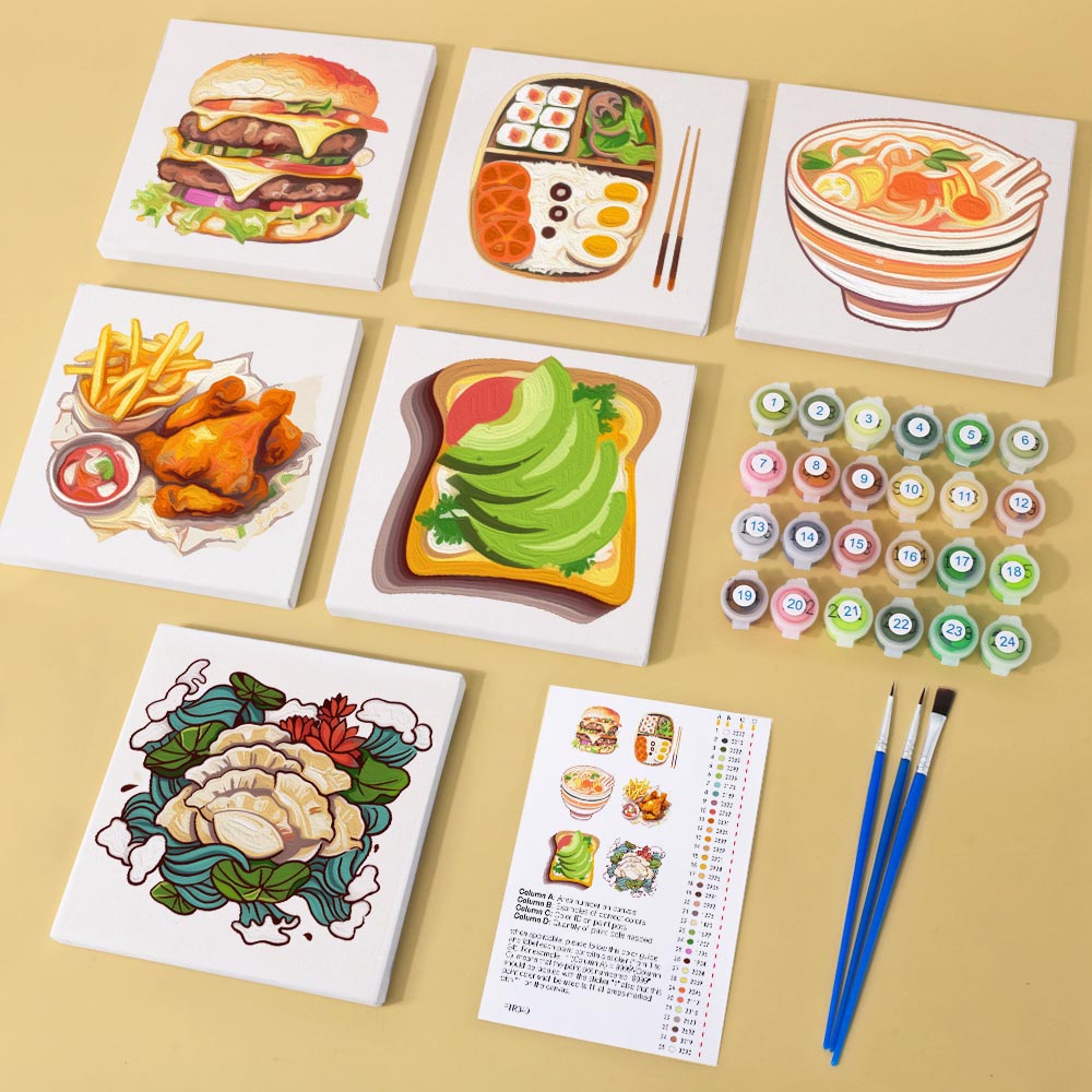 
Paint by Numbers – 6 Mini Paintings | Food Lovers Set