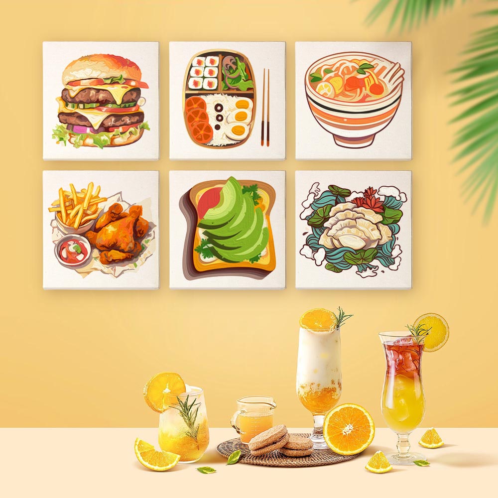 
Paint by Numbers – 6 Mini Paintings | Food Lovers Set