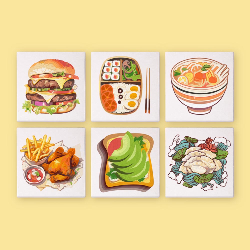 Paint by Numbers – 6 Mini Paintings | Food Lovers Set