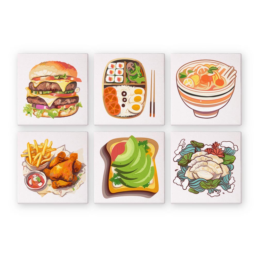 
Paint by Numbers – 6 Mini Paintings | Food Lovers Set