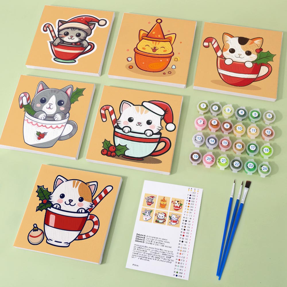 Paint by Numbers – 6 Mini Paintings | Christmas Cats Set