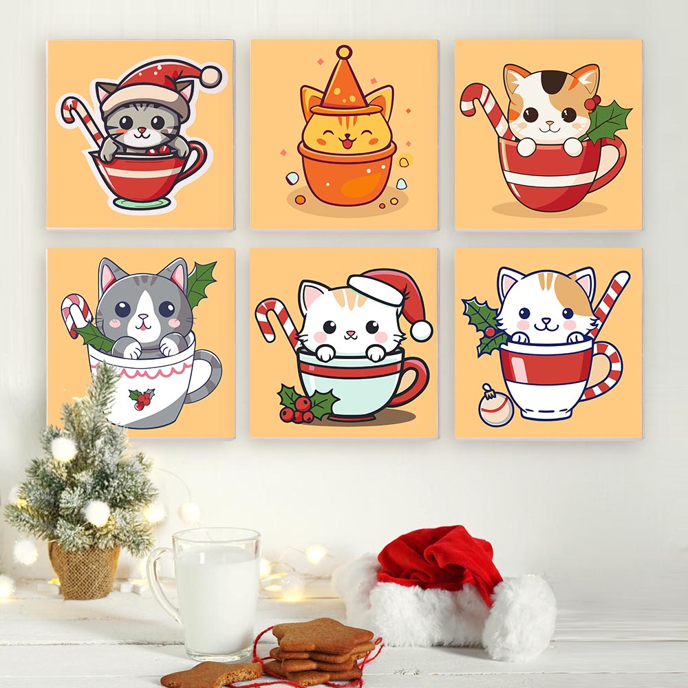 Paint by Numbers – 6 Mini Paintings | Christmas Cats Set