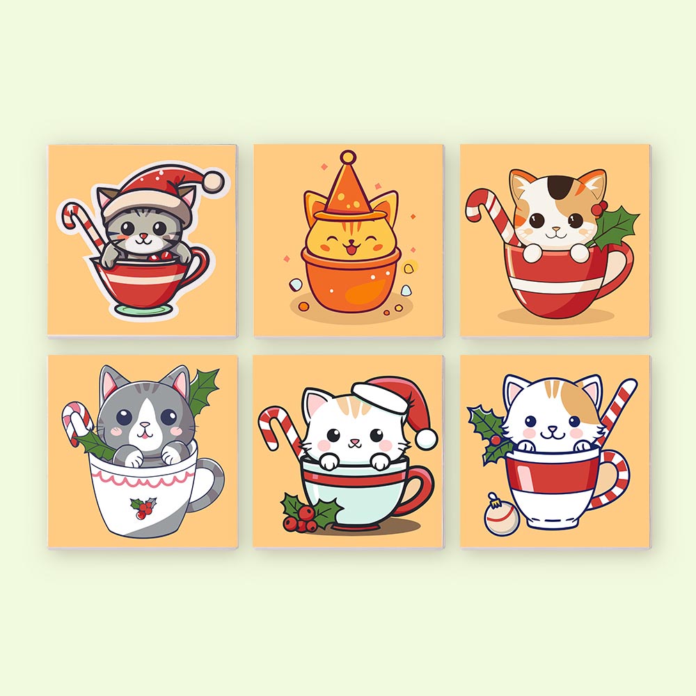 Paint by Numbers – 6 Mini Paintings | Christmas Cats Set