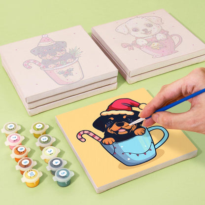 Paint by Numbers – 6 Mini Paintings | Christmas Dogs Set