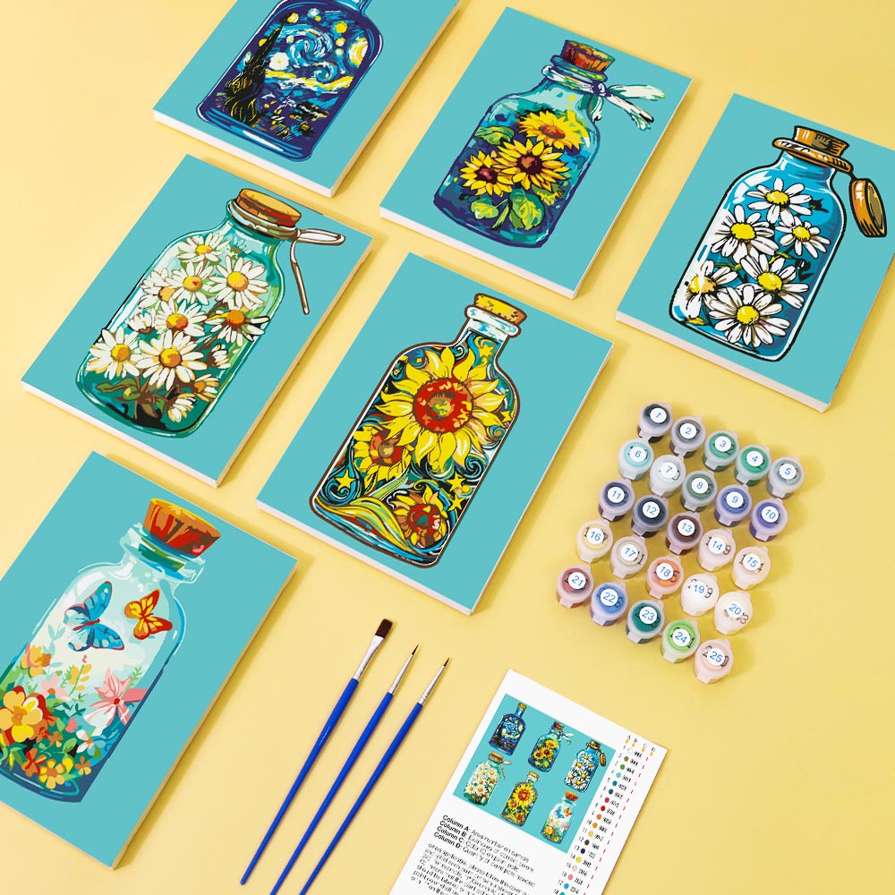 Paint by Numbers – 6 Mini Paintings | Flower Bottles Collection