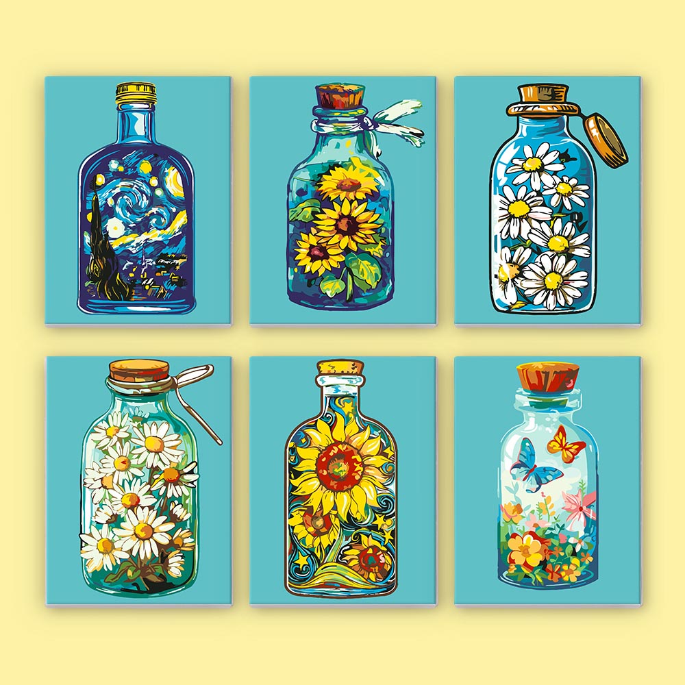 Paint by Numbers – 6 Mini Paintings | Flower Bottles Collection