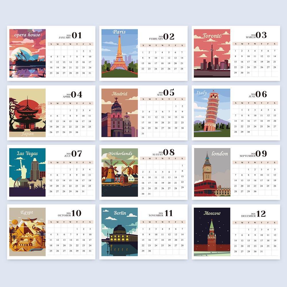 Paint by Numbers - 2026 Wall Calendar - World Landmarks Edition