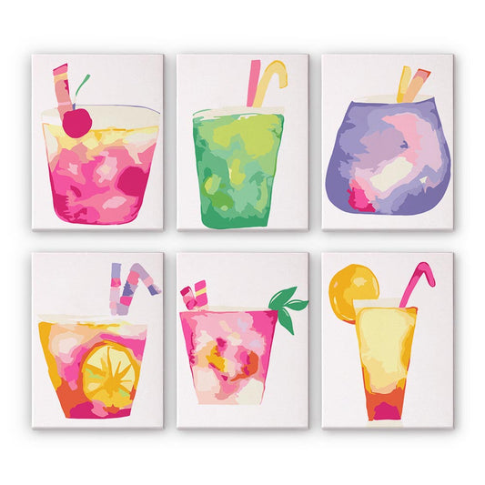 Paint by Numbers – 6 Mini Paintings | Abstract Summer Cocktails Set
