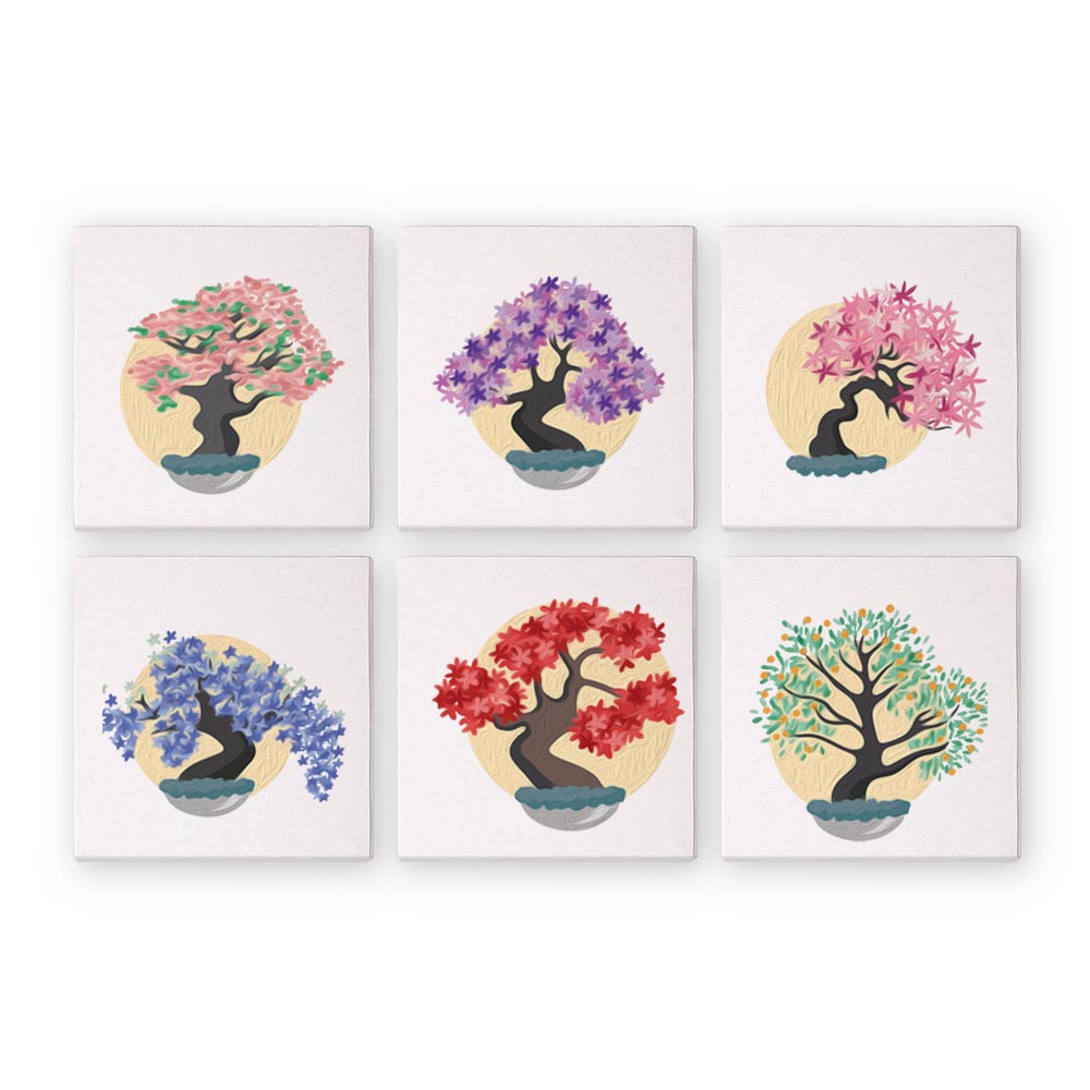 Paint by Numbers – 6 Mini Paintings | Bonsai Trees Set