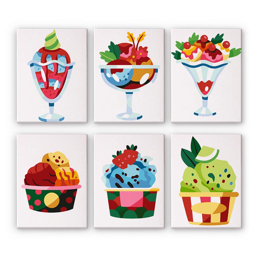 
Paint by Numbers – 6 Mini Paintings | Colorful Ice Cream Delights Set