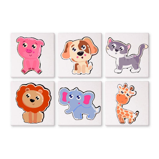 Paint by Numbers – 6 Mini Paintings | Cute Cartoon Animals Set