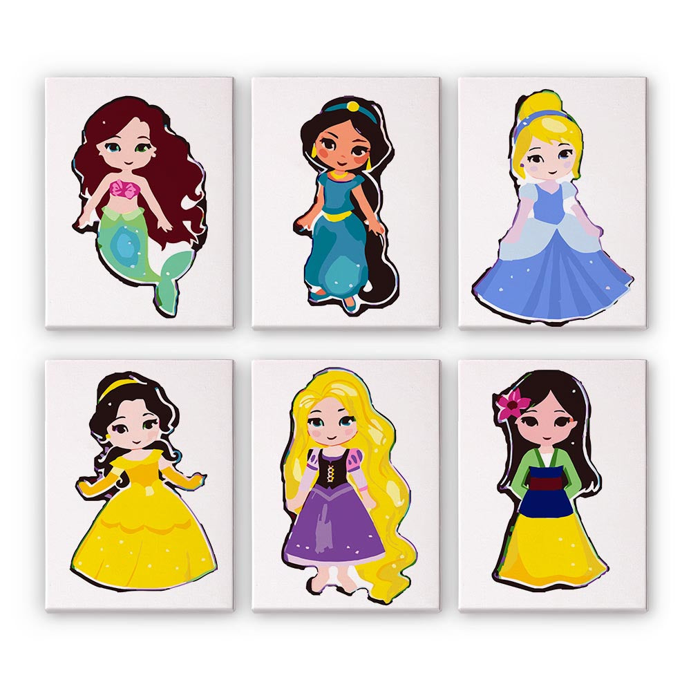 
Paint by Numbers – 6 Mini Paintings | Cute Princess Characters Set