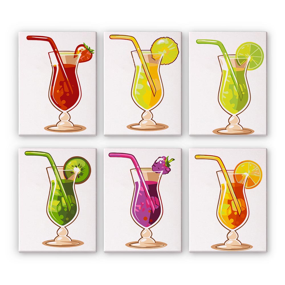 Paint by Numbers – 6 Mini Paintings | Exotic Cocktail Glasses Set