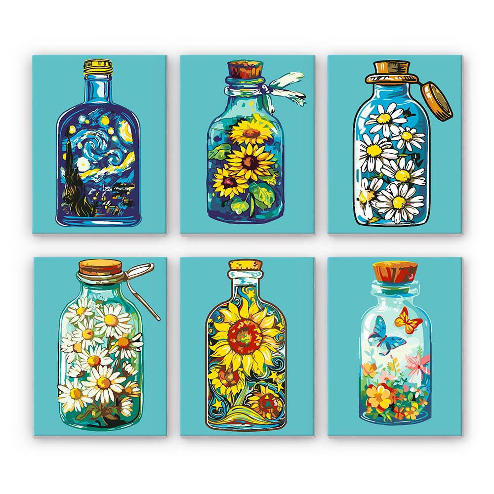 
Paint by Numbers – 6 Mini Paintings | Flower Bottles Collection