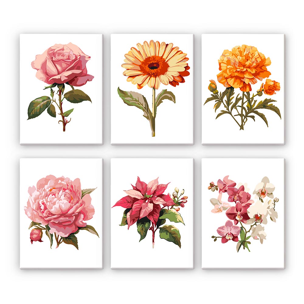
Paint by Numbers – 6 Mini Paintings | Flower Collection