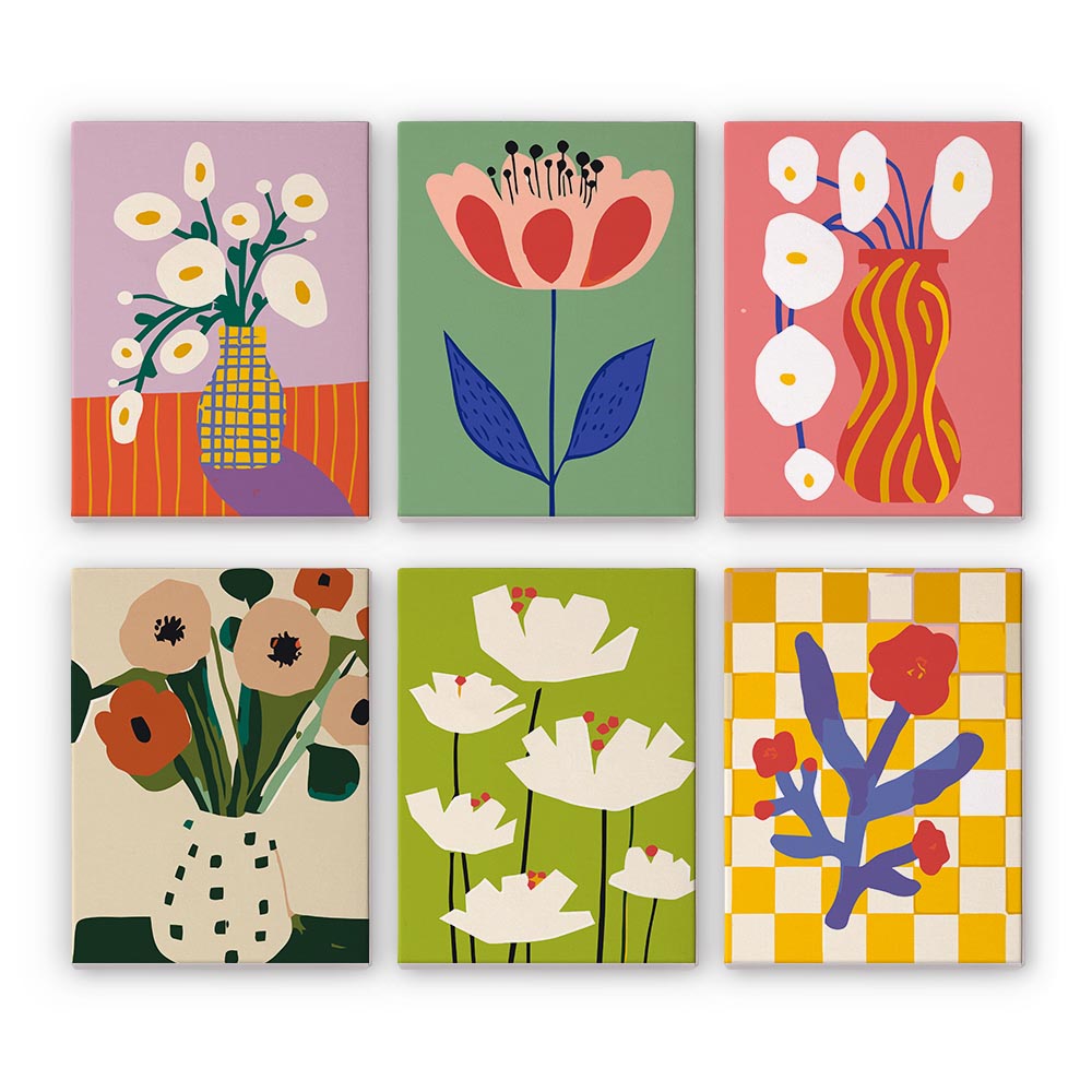 
Paint by Numbers – 6 Mini Paintings | Modern Floral Pop Art Set