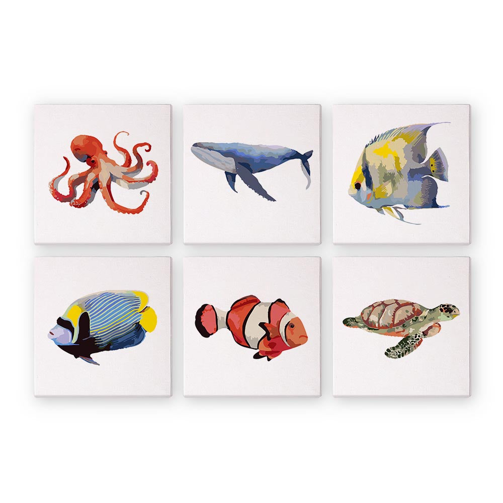 
Paint by Numbers – 6 Mini Paintings | Ocean Animals Set