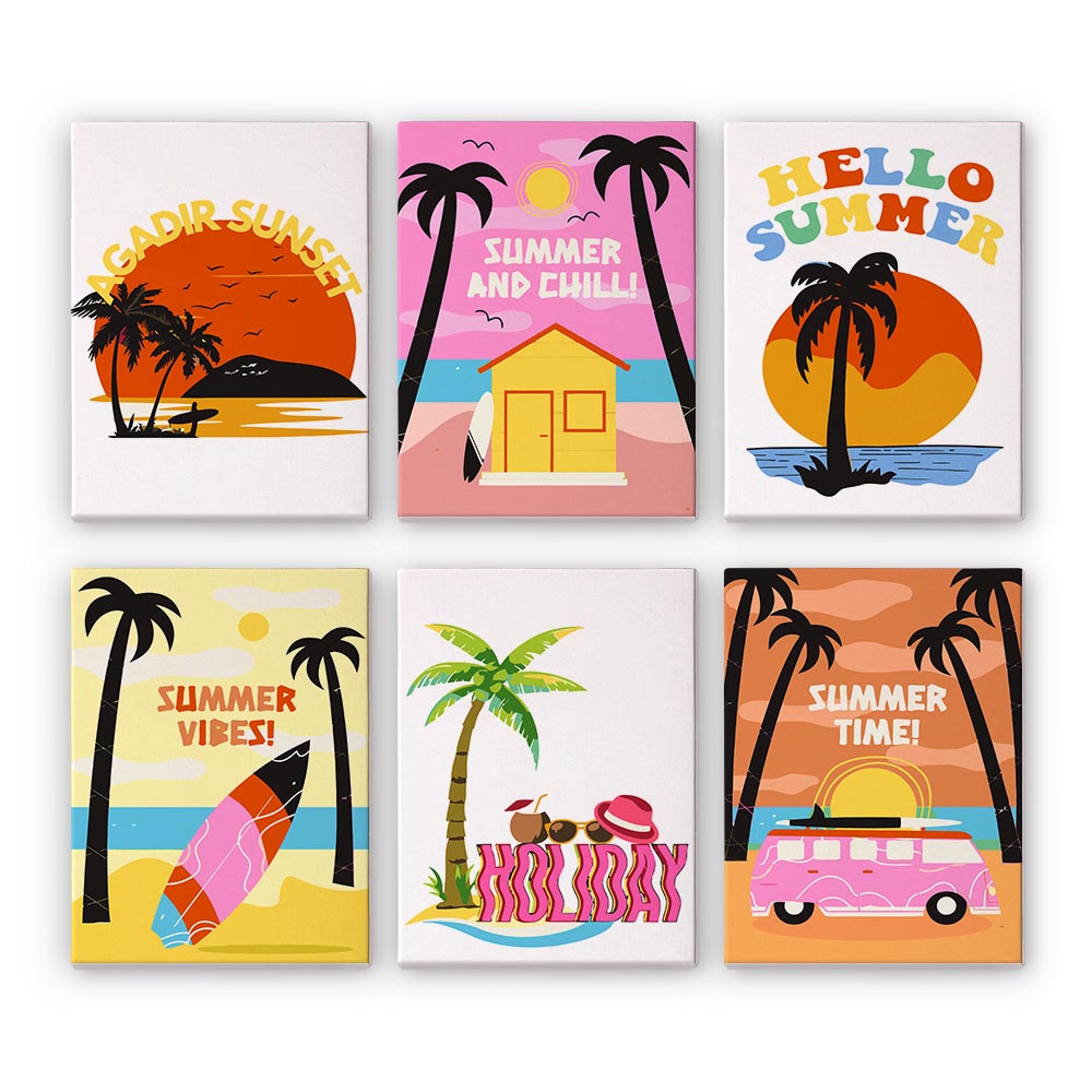Paint by Numbers – 6 Mini Paintings | Retro Summer Holiday Set
