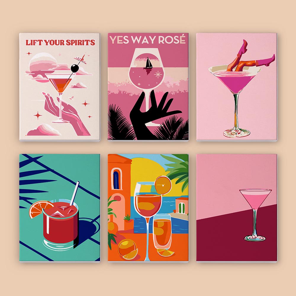 Paint by Numbers – 6 Mini Paintings | Rosé & Sunset Cocktails Set