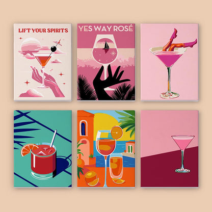 Paint by Numbers – 6 Mini Paintings | Rosé & Sunset Cocktails Set