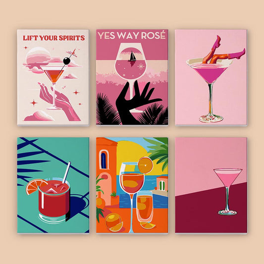 Paint by Numbers – 6 Mini Paintings | Rosé & Sunset Cocktails Set