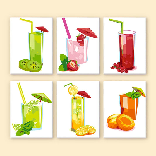 Paint by Numbers – 6 Mini Paintings | Summer Fruit Drinks Collection