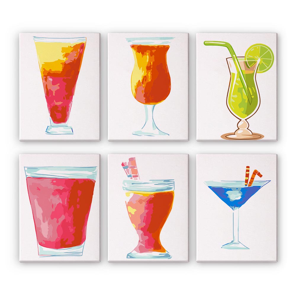 
Paint by Numbers – 6 Mini Paintings | Tropical Cocktail Collection Set