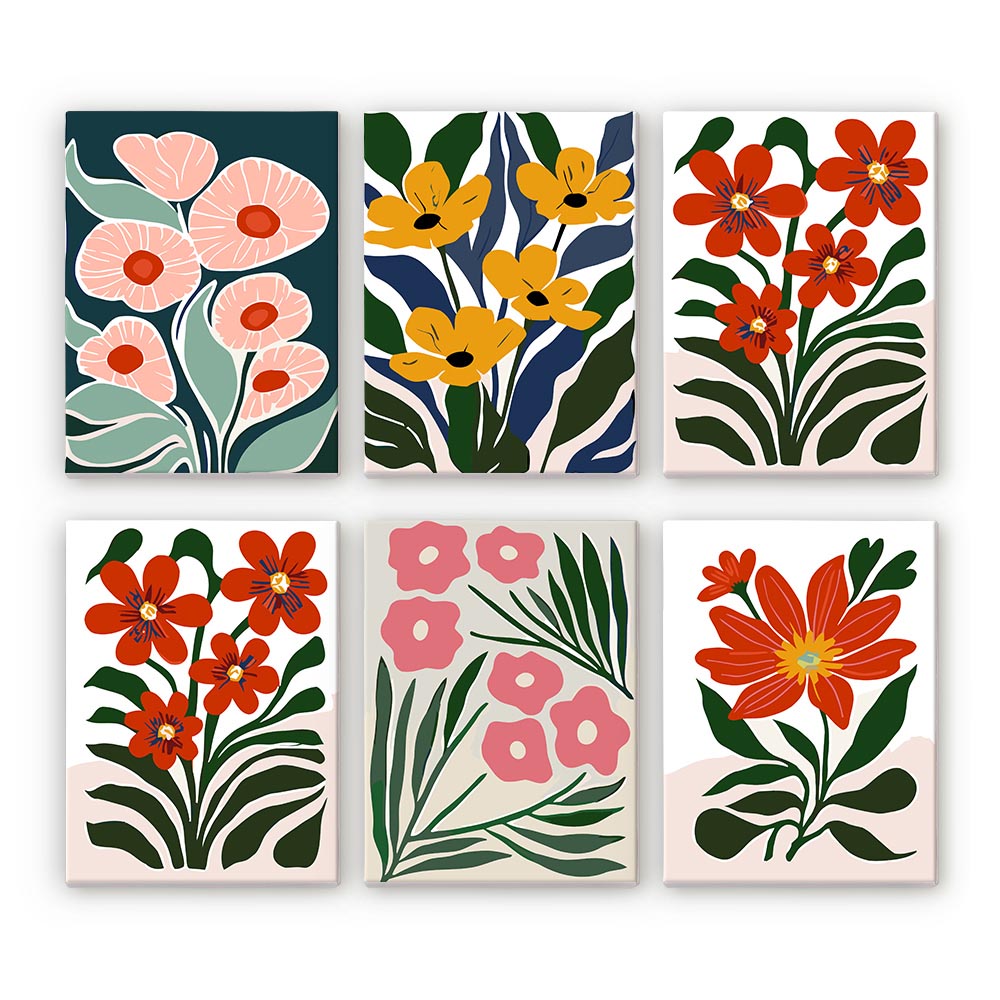 
Paint by Numbers – 6 Mini Paintings | Vibrant Floral Garden Set