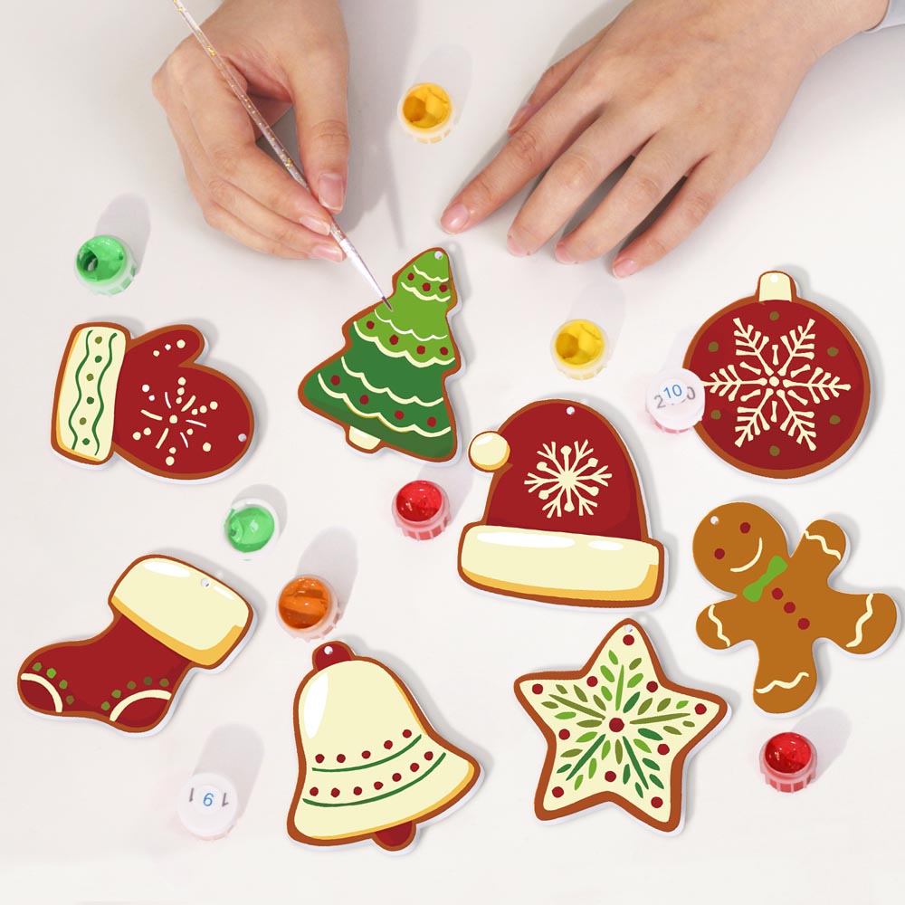 Paint by Numbers – 8 Christmas Ornaments – Classic Red & Green Cookie Set