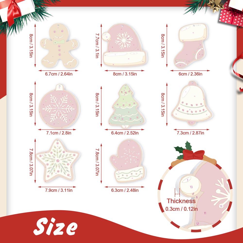 Paint by Numbers – 8 Christmas Ornaments – Classic Red & Green Cookie Set
