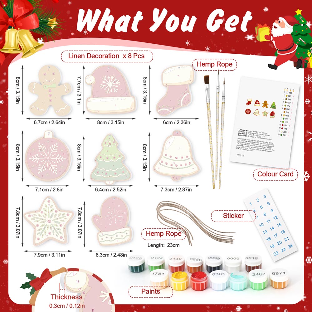 Paint by Numbers – 8 Christmas Ornaments – Classic Red & Green Cookie Set