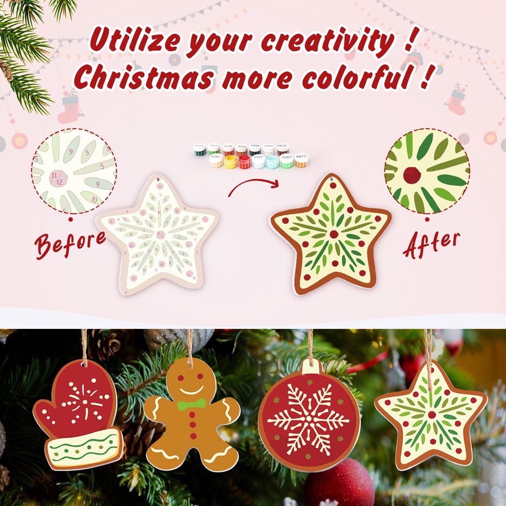 Paint by Numbers – 8 Christmas Ornaments – Classic Red & Green Cookie Set