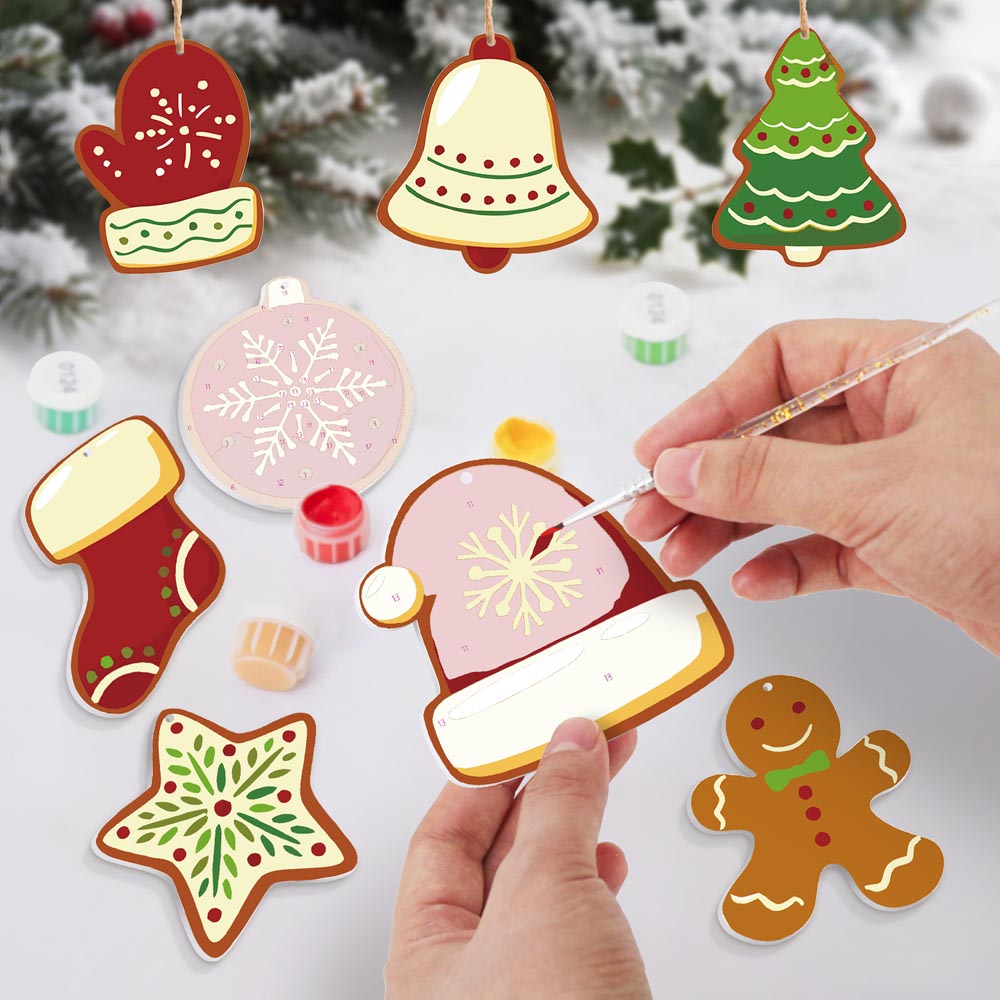 Paint by Numbers – 8 Christmas Ornaments – Classic Red & Green Cookie Set