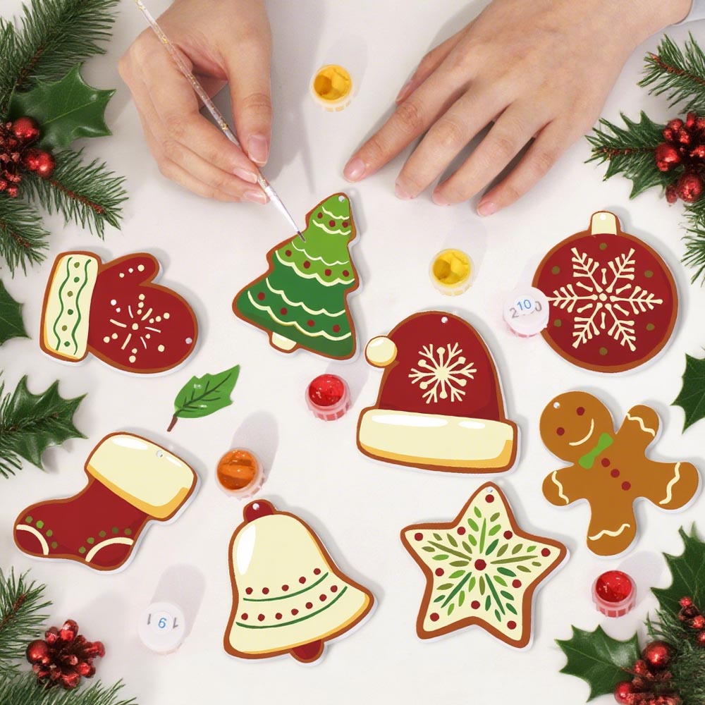 Paint by Numbers – 8 Christmas Ornaments – Classic Red & Green Cookie Set
