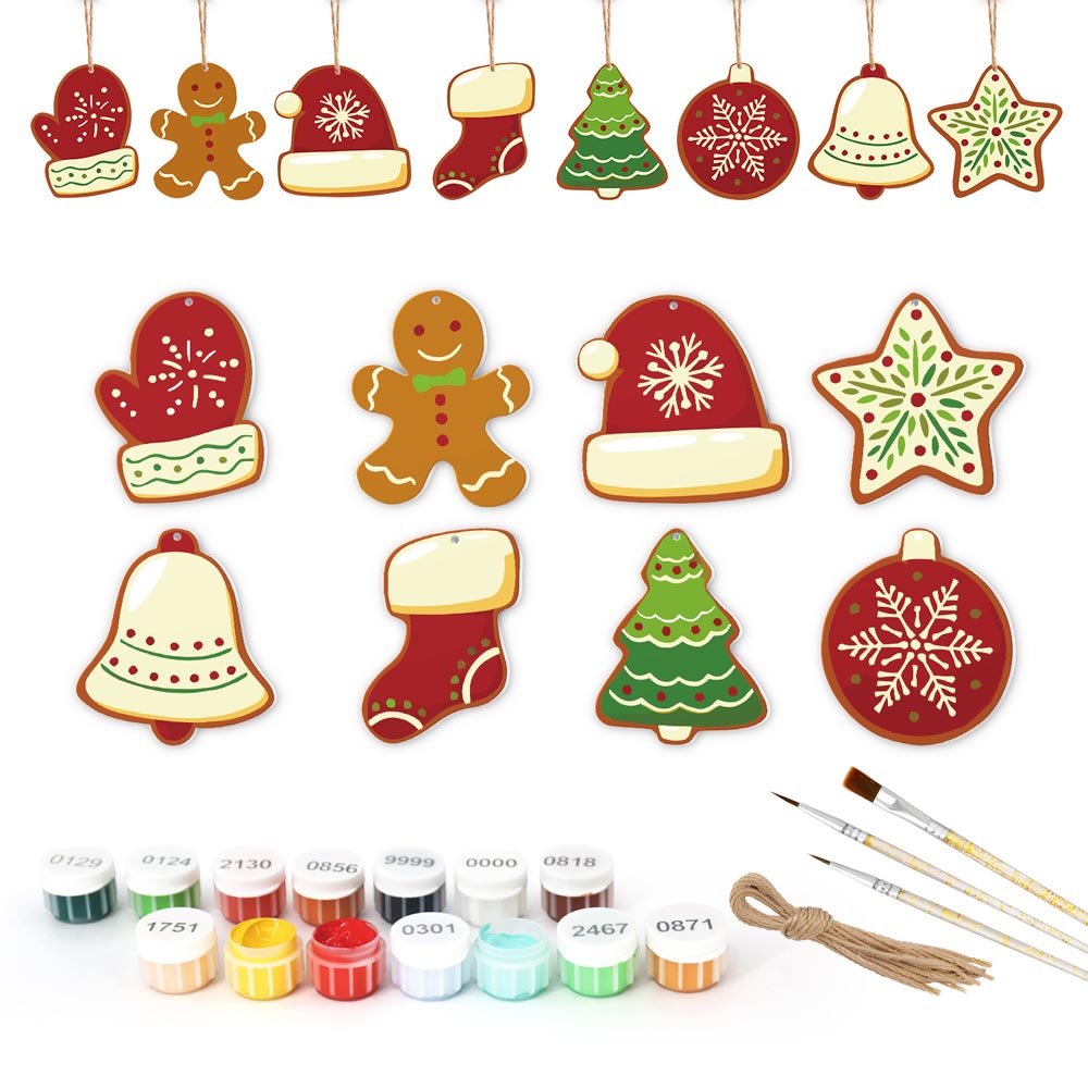 Paint by Numbers – 8 Christmas Ornaments – Classic Red & Green Cookie Set