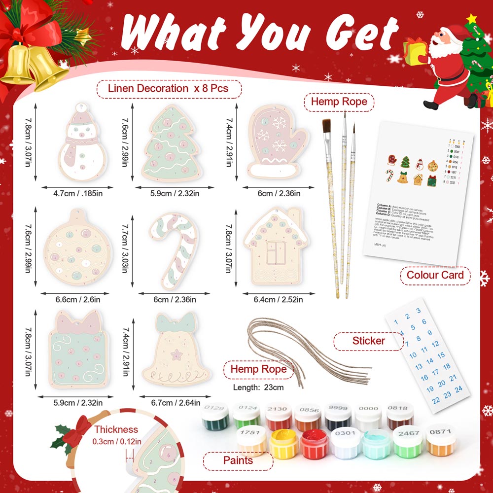 
Paint by Numbers – 8 Christmas Ornaments – Cozy Gingerbread Classics Set