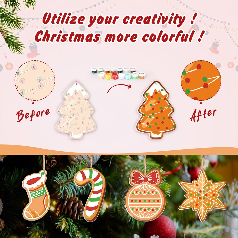 Paint by Numbers – 8 Christmas Ornaments – Gingerbread Family & Sweets Set