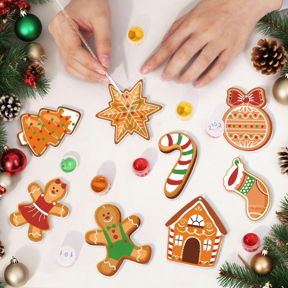 Paint by Numbers – 8 Christmas Ornaments – Gingerbread Family & Sweets Set