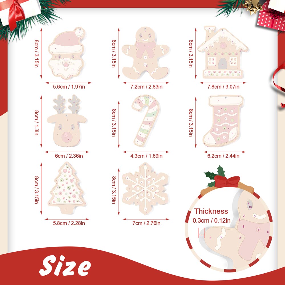 Paint by Numbers – 8 Christmas Ornaments – Gingerbread Style Holiday Set