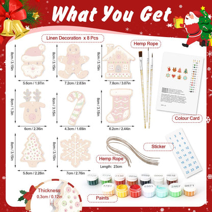 Paint by Numbers – 8 Christmas Ornaments – Gingerbread Style Holiday Set