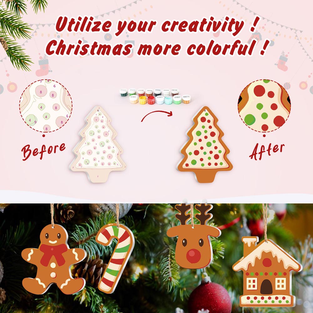 
Paint by Numbers – 8 Christmas Ornaments – Gingerbread Style Holiday Set