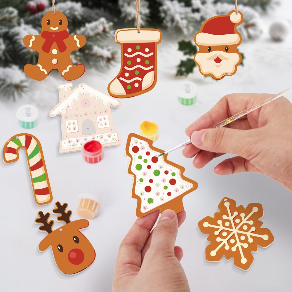 Paint by Numbers – 8 Christmas Ornaments – Gingerbread Style Holiday Set