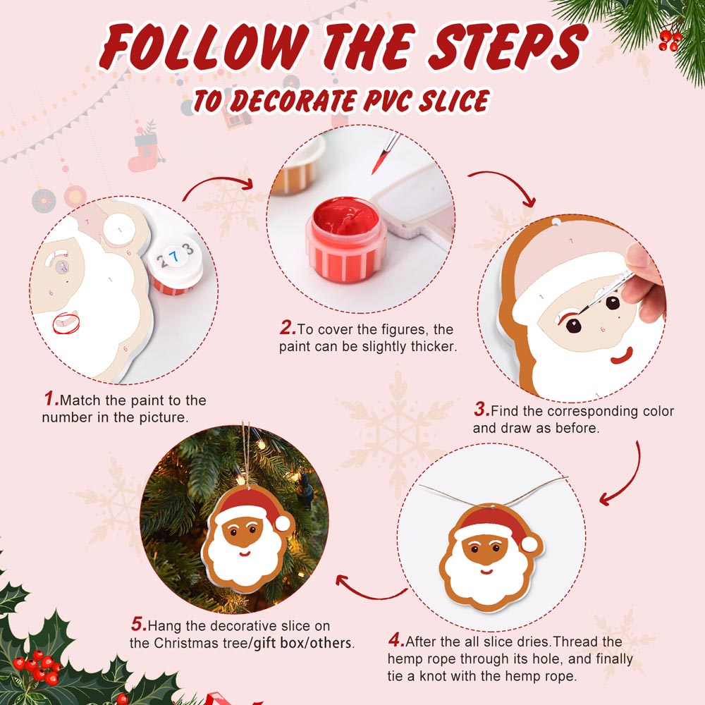 Paint by Numbers – 8 Christmas Ornaments – Sweet Stars & Santa Set