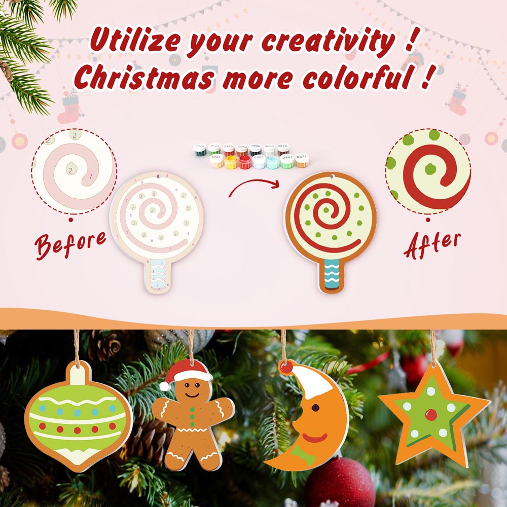 Paint by Numbers – 8 Christmas Ornaments – Sweet Stars & Santa Set